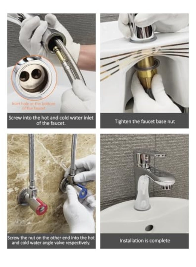 50cm braided inlet hose pipe, two pieces of hot and cold flexible faucet for water supply in brass for bathroom, wash basin and kitchen mixer - Black - Image 2