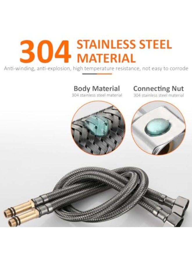 50cm braided inlet hose pipe, two pieces of hot and cold flexible faucet for water supply in brass for bathroom, wash basin and kitchen mixer - Black - Image 3
