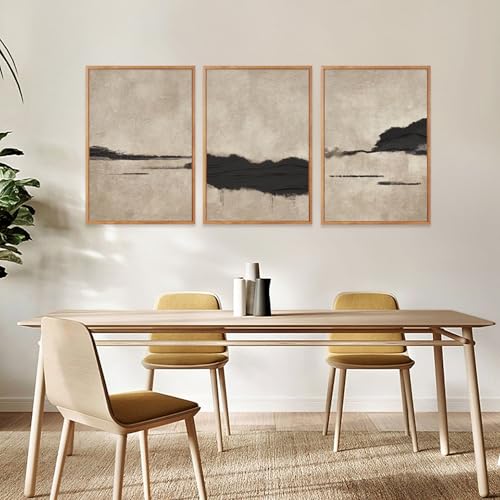 Aryroi Large Abstract Black and Tan Framed Canvas Wall Art,Vintage Minimalist Wall Decor,Neutral Brush Stroke Artwork,Modern Textured Art Print for Living Room,Bedroom,Office- 16"x24"x3 - Image 4