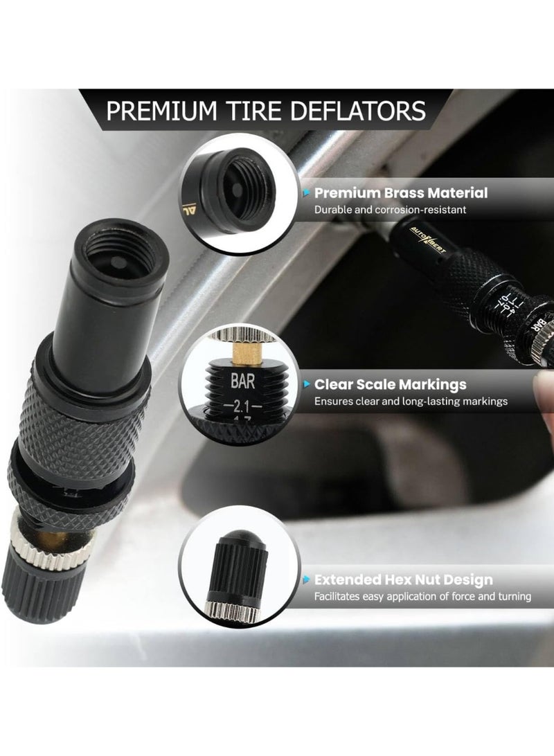 طقم صمام تفريغ هواء الإطارات القابل للتعديل والتوقف التلقائي (10-30 رطل/بوصة مربعة)، 4 قطع من أداة تفريغ هواء الإطارات اللولبية، مع حقيبة تخزين وغطاء صمام، متوافق مع سيارات الجيب والسيارات والشاحنات والدراجات النارية والمركبات الرباعية. - Image 3