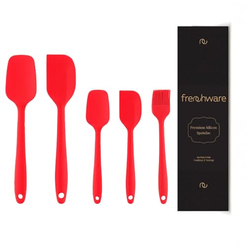 Frenchware (Set of 5) Non-Stick Premium Silicone Spatula for Cooking, Baking & Mixing, Heat-Resistant up to 230°C, Food-SpatulaGrade & BPA-Free, Dishwasher Safe, FDA Approved (Red) - Image 1
