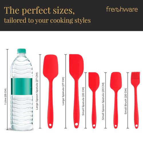 Frenchware (Set of 5) Non-Stick Premium Silicone Spatula for Cooking, Baking & Mixing, Heat-Resistant up to 230°C, Food-SpatulaGrade & BPA-Free, Dishwasher Safe, FDA Approved (Red) - Image 3