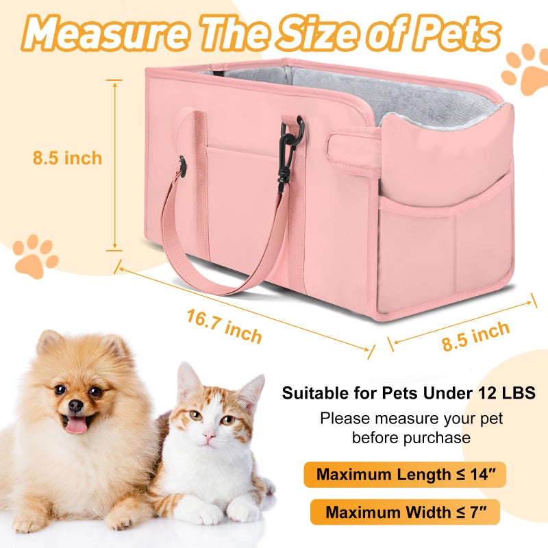 NECKORY Portable Dog Car Seat for Small Dogs - Adjustable Safety Leash, Washable Cushion & Storage Pocket - Pet Booster Seat for Car Travel- Pink - Image 2