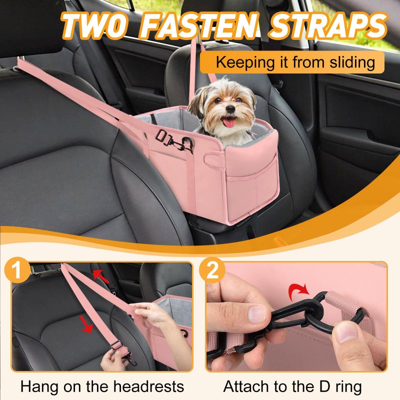 NECKORY Portable Dog Car Seat for Small Dogs - Adjustable Safety Leash, Washable Cushion & Storage Pocket - Pet Booster Seat for Car Travel- Pink - Image 5