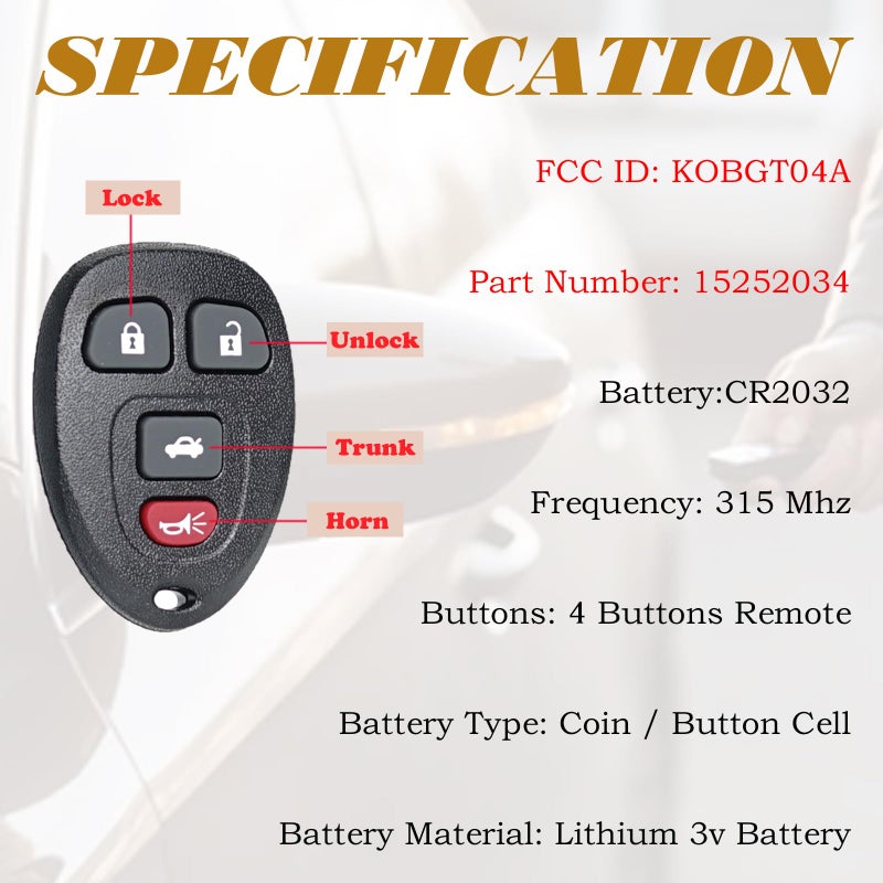 SUPALAND Keyless Entry Remote Control Key Fob Replacement Fits for Chevy Malibu Cobalt 2005-2012 Pontiac G5 G6 Grand Prix Solstice 2005-2010 Buick Lacrosse Saturn Aura Sky KOBGT04A 15252034 315 Mhz - Image 3