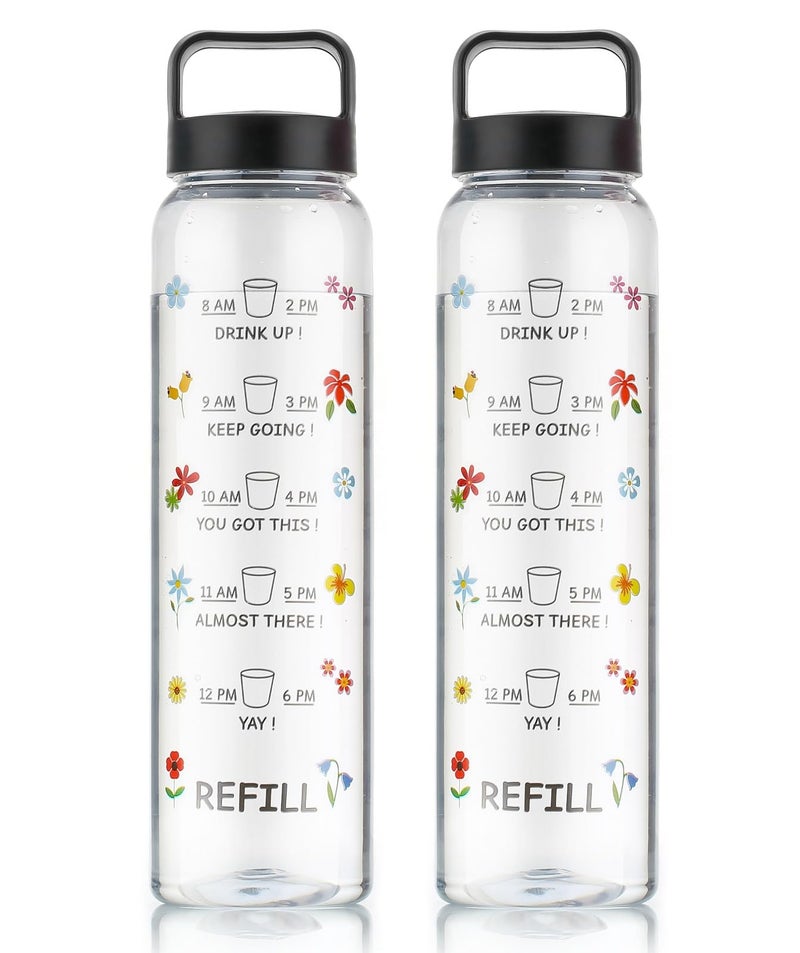 Clazkit Plastic Motivational 1000ml Water Bottle Black & Pink - Time Markers & Inspirational Slogans Mentioned Encourages More Water Intake, Easy-to-Carry Handle- Set of 2 - Image 5