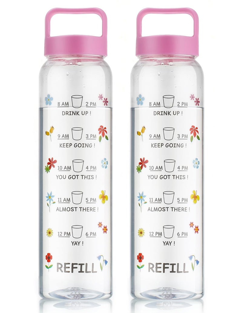 Clazkit Plastic Motivational 1000ml Water Bottle Black & Pink - Time Markers & Inspirational Slogans Mentioned Encourages More Water Intake, Easy-to-Carry Handle- Set of 2 - Image 4