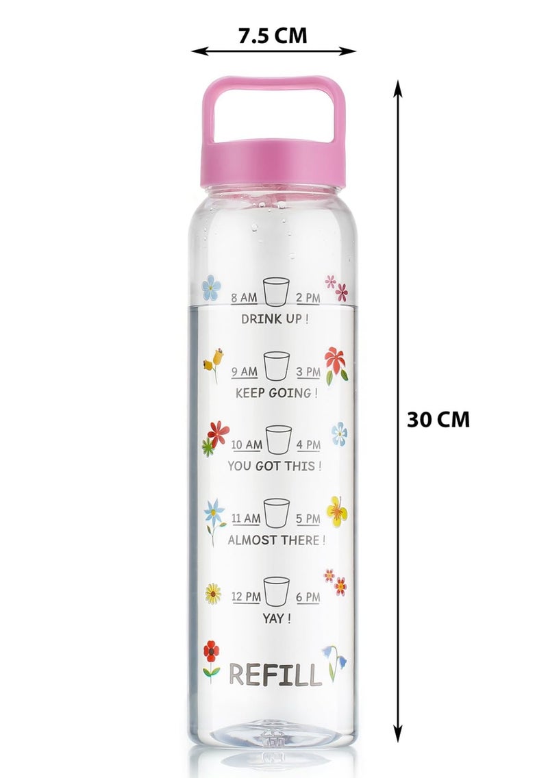 Clazkit Plastic Motivational 1000ml Water Bottle Black & Pink - Time Markers & Inspirational Slogans Mentioned Encourages More Water Intake, Easy-to-Carry Handle- Set of 2 - Image 2