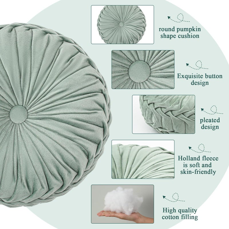 Drydiet 3 Pcs Round Throw Pillows Decorative Velvet Pleated Throw Pillows 15'' Diameter Accent Pumpkin Boho Chair Cushion for Couch Sofa Chair Bed Home Decoration (White,Light Green,Green) - Image 3