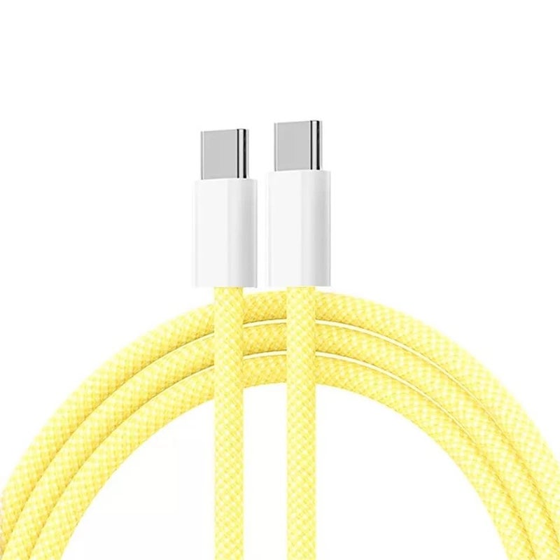 Punnkk Original USB-C to C Type Braided 1M Fast Charging Cable Compatible for iPhone 16/16 Pro/Max/15/15 Pro/Max/Samsung Galaxy S24/S23/S22/S21/iPad & More Yellow - Image 1