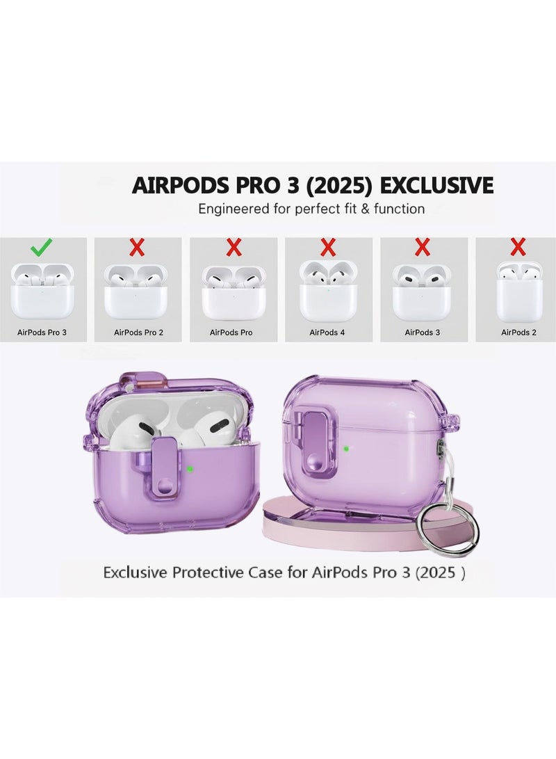 AirPods Pro 3 2025 Cover Case with Lock, Drop-proof and Shockproof Protective Case Cover with Keychain for Apple AirPods Pro 3 for Women Men, purple - Image 2