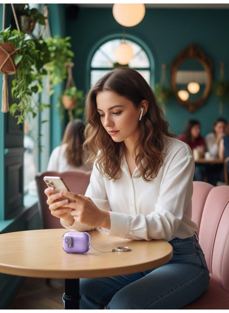 AirPods Pro 3 2025 Cover Case with Lock, Drop-proof and Shockproof Protective Case Cover with Keychain for Apple AirPods Pro 3 for Women Men, purple - Image 3