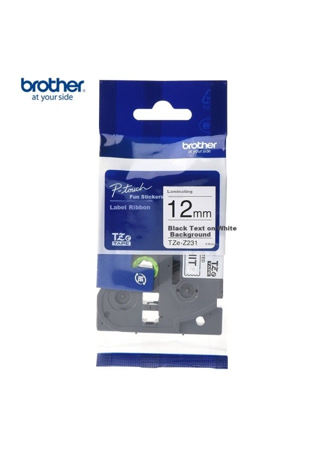 brother Tze-231 Label Maker Ribbon, 12mm White Background With Black Text (compatible With Pt-p950nw/900w/750w/710bt/700/d210/d450) - Image 1