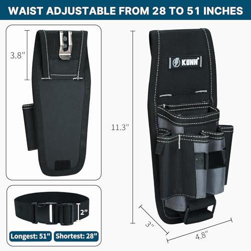 KUNN Small Electrician Tool Pouch with Belt Clip - 7 Pocket Heavy Duty Tool Belt Organizer | 1680D Ballistic Nylon, Adjustable Holster for Technicians, HVAC, Plumbers & DIY - Image 3