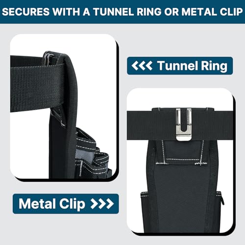 KUNN Small Electrician Tool Pouch with Belt Clip - 7 Pocket Heavy Duty Tool Belt Organizer | 1680D Ballistic Nylon, Adjustable Holster for Technicians, HVAC, Plumbers & DIY - Image 4