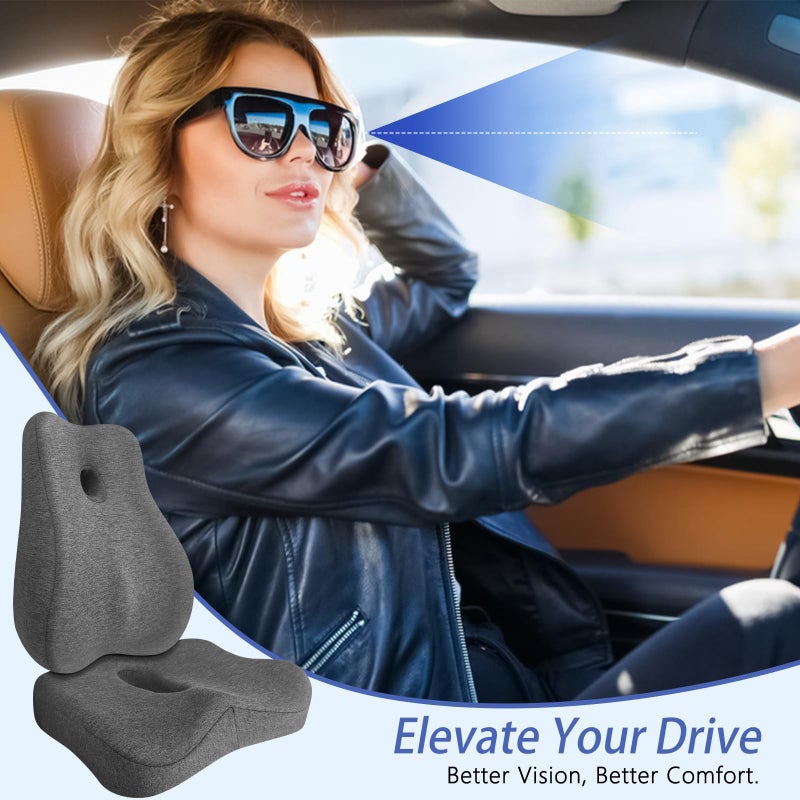 JIPORIER Seat Cushion & Lumbar Support Pillow Set for Office Chair, Ergonomic Pillow for Sciatica Pain Relief, Memory Foam Back Support Pillow & Chair Cushion for Car seat, Desk Chair (Grey) - Image 3