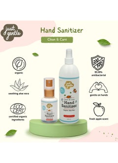 Just Gentle Just Gentle Hand Sanitizer Spray, 450 ml |70% Alcohol, Kills 99.9% of Germs, Gentle on Sensitive Skin, Moisturizing with Aloe Vera, and refreshing with apple scent  - Image 3