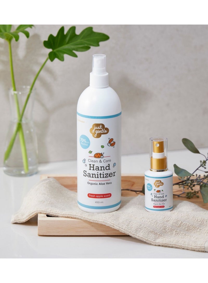 Just Gentle Hand Sanitizer Spray, 450 ml |70% Alcohol, Kills 99.9% of Germs, Gentle on Sensitive Skin, Moisturizing with Aloe Vera, and refreshing with apple scent - Image 5