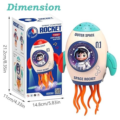 PARTEET Musical Space Rocket Toy with Light and Music, Outer Space Theme, Spray Funtion with Bump and Go Action for Kids 3 Years and Above - Image 2