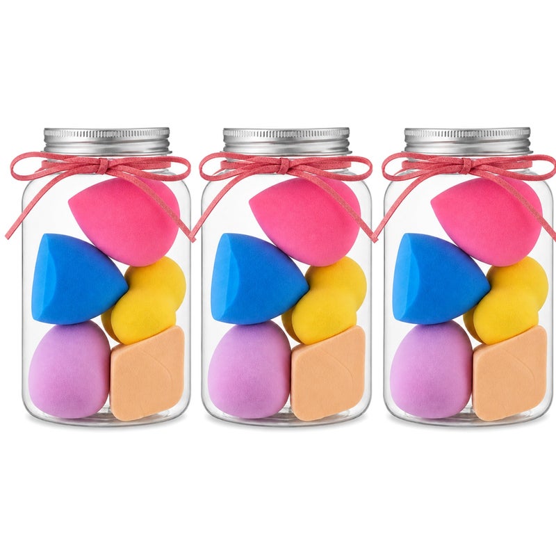 Me Now Makeup Sponge Set with Storage Jar Multi Shape Beauty Blender Sponges for Foundation Concealer Powder Cream Makeup Wet and Dry Use Soft Reusable Cosmetic Puff Set for Face Makeup (15 Pcs / 3 Jar) - Image 1