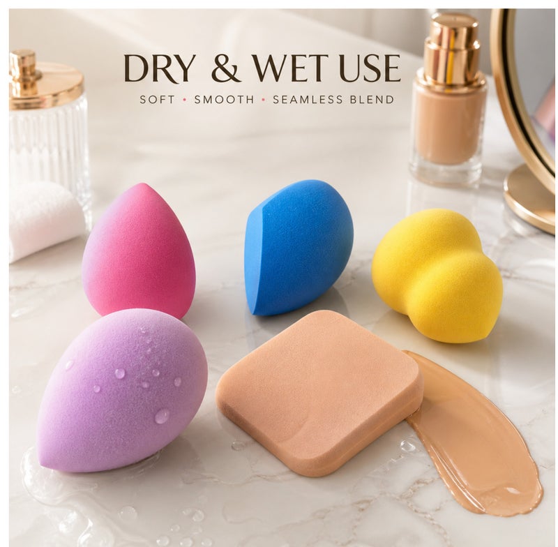 Me Now Makeup Sponge Set with Storage Jar Multi Shape Beauty Blender Sponges for Foundation Concealer Powder Cream Makeup Wet and Dry Use Soft Reusable Cosmetic Puff Set for Face Makeup (15 Pcs / 3 Jar) - Image 5