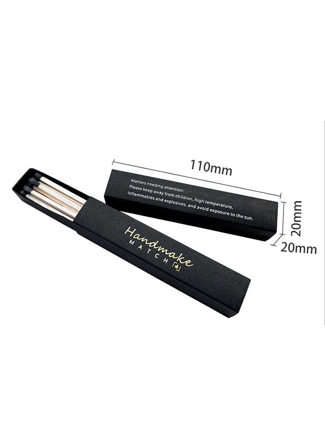 با لوف 10 علب كبريت زخرفي أسود مقاس 9.6 سم، أعواد كبريت خشبية طويلة آمنة للشموع، أعواد كبريت للشموع، أعواد ملونة، أعواد كبريت طويلة للمدفأة والشواء وأروماثيرابي (علبة سوداء، تصميم عشوائي) - Image 2