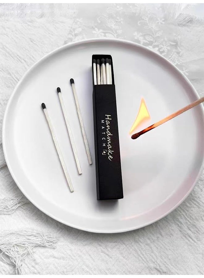 با لوف 10 علب كبريت زخرفي أسود مقاس 9.6 سم، أعواد كبريت خشبية طويلة آمنة للشموع، أعواد كبريت للشموع، أعواد ملونة، أعواد كبريت طويلة للمدفأة والشواء وأروماثيرابي (علبة سوداء، تصميم عشوائي) - Image 4