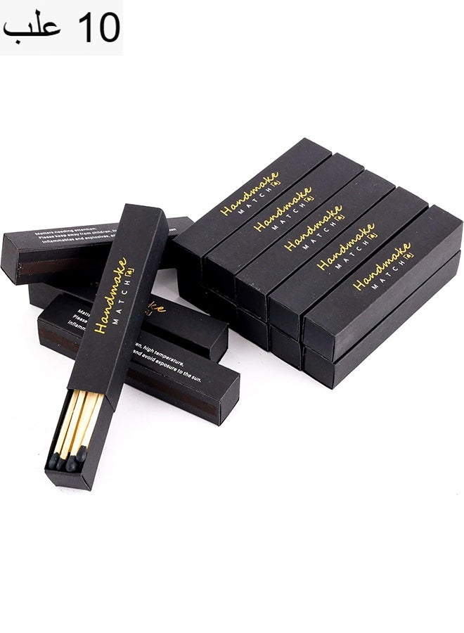 با لوف 10 علب كبريت زخرفي أسود مقاس 9.6 سم، أعواد كبريت خشبية طويلة آمنة للشموع، أعواد كبريت للشموع، أعواد ملونة، أعواد كبريت طويلة للمدفأة والشواء وأروماثيرابي (علبة سوداء، تصميم عشوائي) - Image 1
