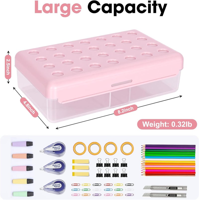 HUTUDD Plastic Pencil Box, Large Pencil Case, Clear Pencil Boxes with Snap-tight Lid, Hard Crayon Box Storage Marker Organizer Containers for Boys Girls Adults School Office Supplies (Pink) - Image 2