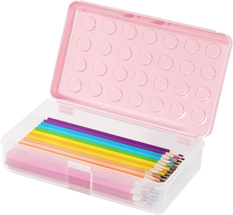 HUTUDD Plastic Pencil Box, Large Pencil Case, Clear Pencil Boxes with Snap-tight Lid, Hard Crayon Box Storage Marker Organizer Containers for Boys Girls Adults School Office Supplies (Pink) - Image 1
