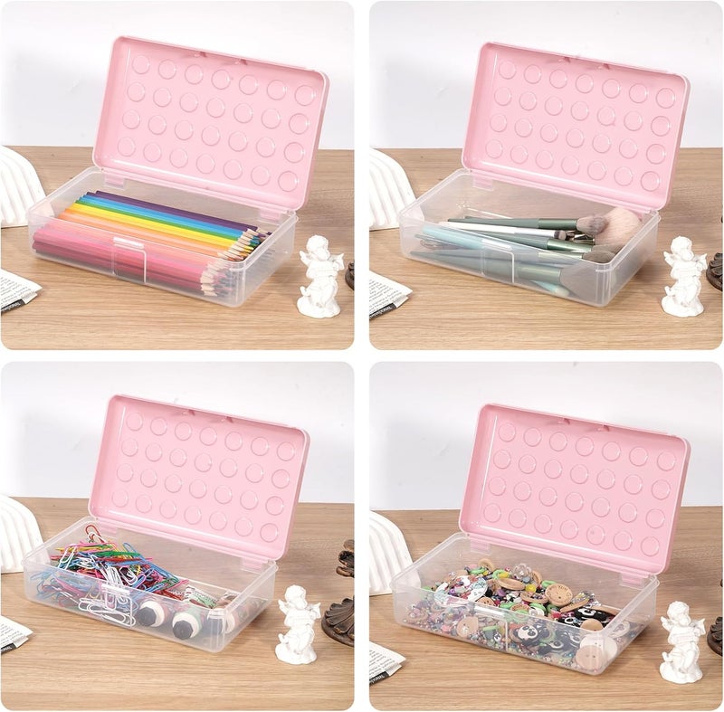 HUTUDD Plastic Pencil Box, Large Pencil Case, Clear Pencil Boxes with Snap-tight Lid, Hard Crayon Box Storage Marker Organizer Containers for Boys Girls Adults School Office Supplies (Pink) - Image 3
