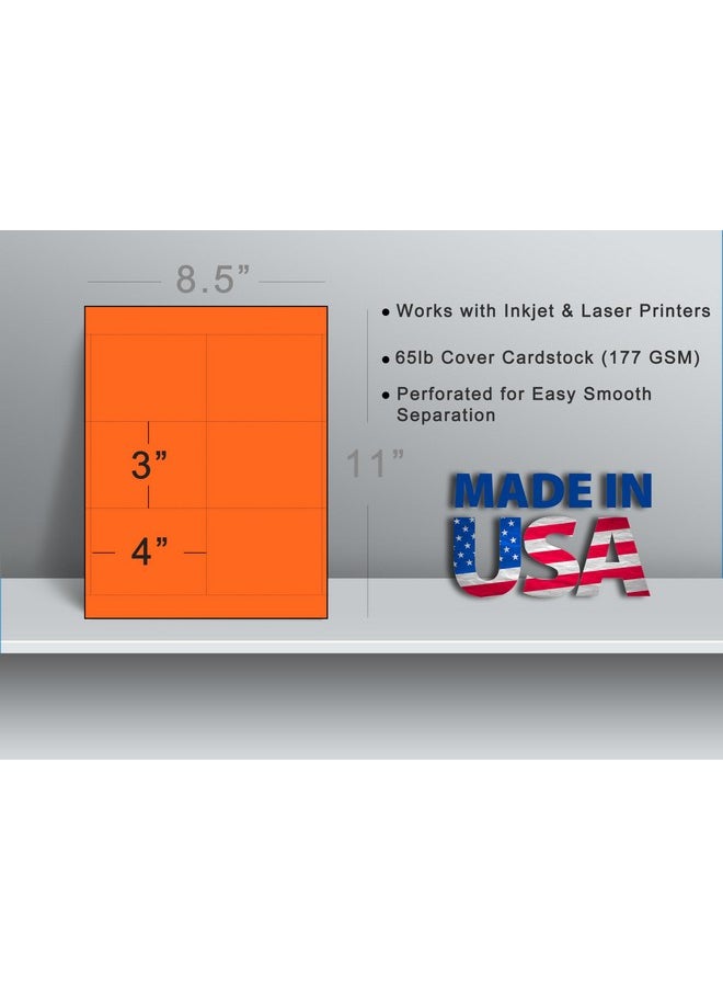 Desktop Publishing Supplies - 65Lb Bright Orange 3X4 Name Badge Inserts - 6 Per Page - High Visibility Standard Printable Name Tag Cardstock For Inkjet & Laser Printer Compatible - 25 Sheets / 150 Name Badge Insert Refills - Image 1