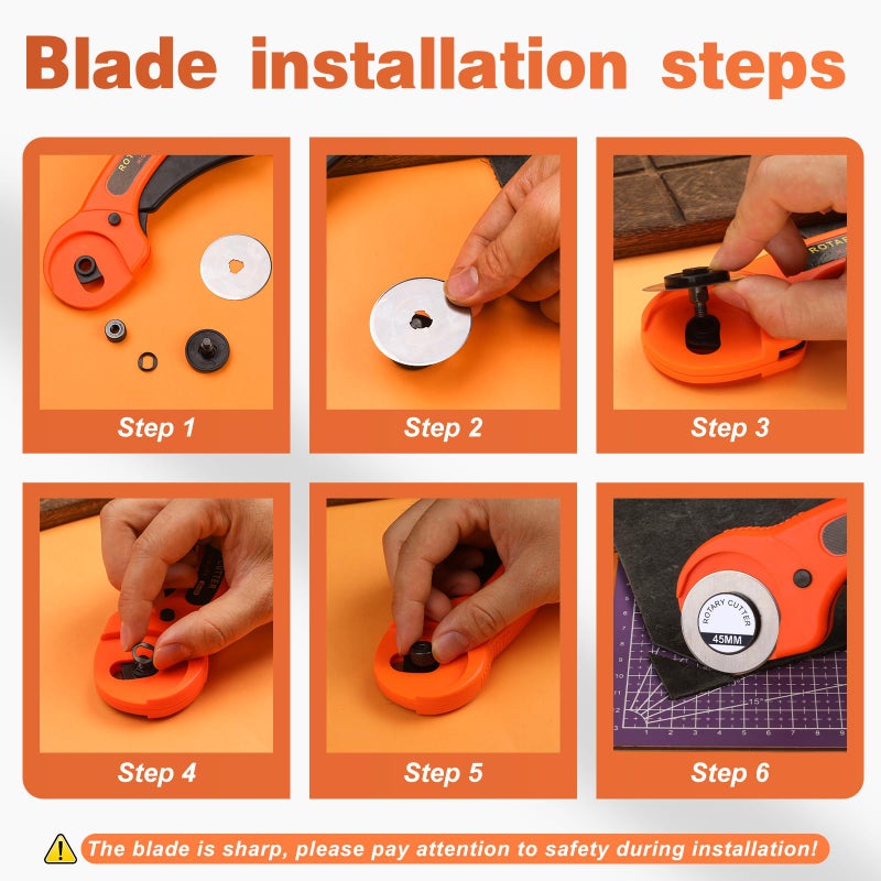 ZMAAGG Rotary Cutter, Professional 45mm Rotary Fabric Cutter, Rotary Cutter for Fabric, Card Paper Sewing Quilting Roller Fabric Cutting Tailor Scissors Tool Dress Clothes Making DIY Tool - Image 5