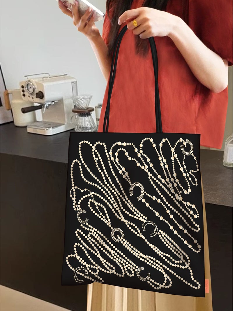 South Korea'S Dongdaemun Internet Celebrity Handbag Niche Printed Canvas Bag Leather Hand Rope Shoulder Bag Large Capacity - Image 3
