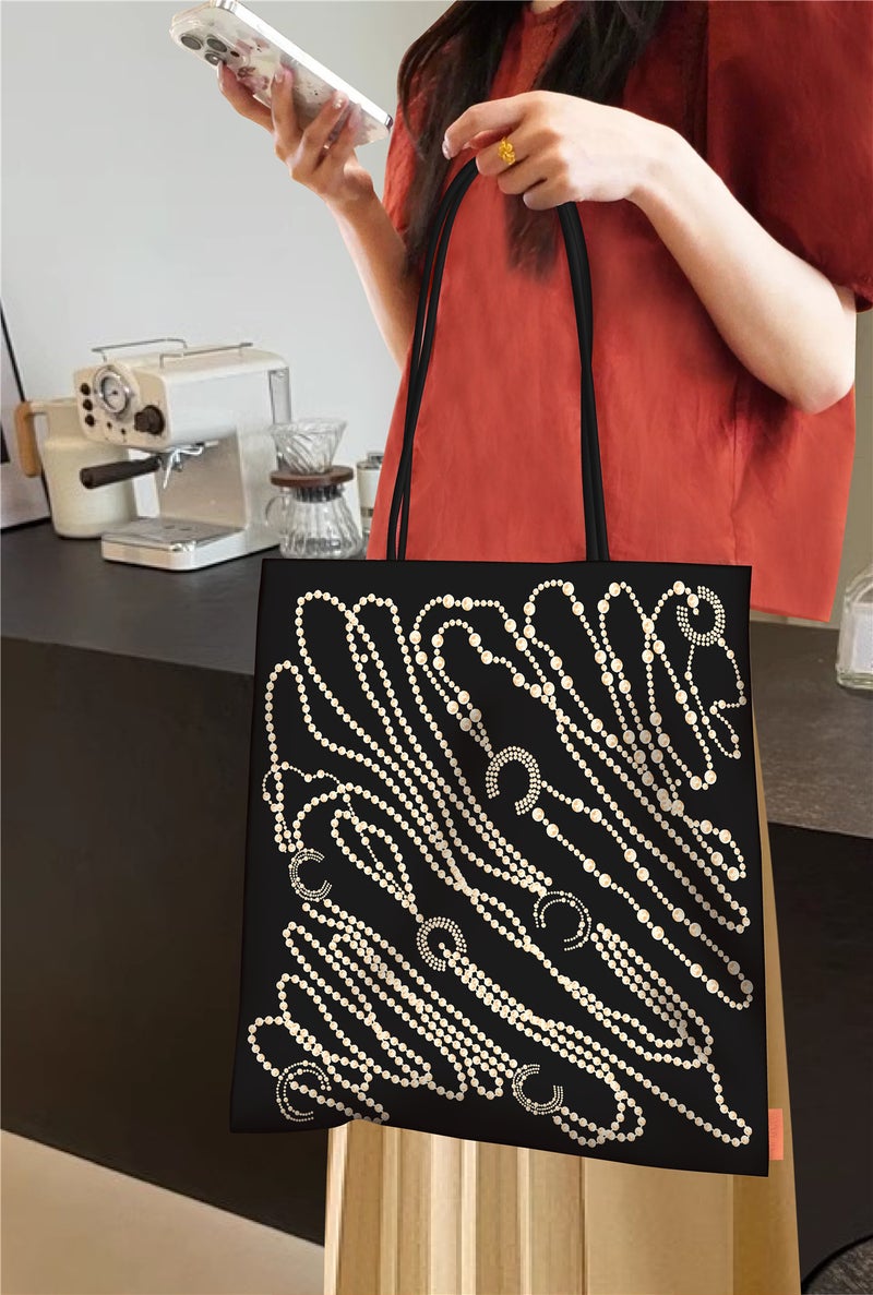 South Korea'S Dongdaemun Internet Celebrity Handbag Niche Printed Canvas Bag Leather Hand Rope Shoulder Bag Large Capacity - Image 1