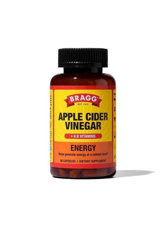 Bragg Energy Apple Cider Vinegar Capsules with B-12 Vitamins - 90 Capsules - Weight Management - Non-GMO, Vegan, Gluten Free, No Sugar - Helps Generate Energy at Cellular Level for Men and Women - Image 1