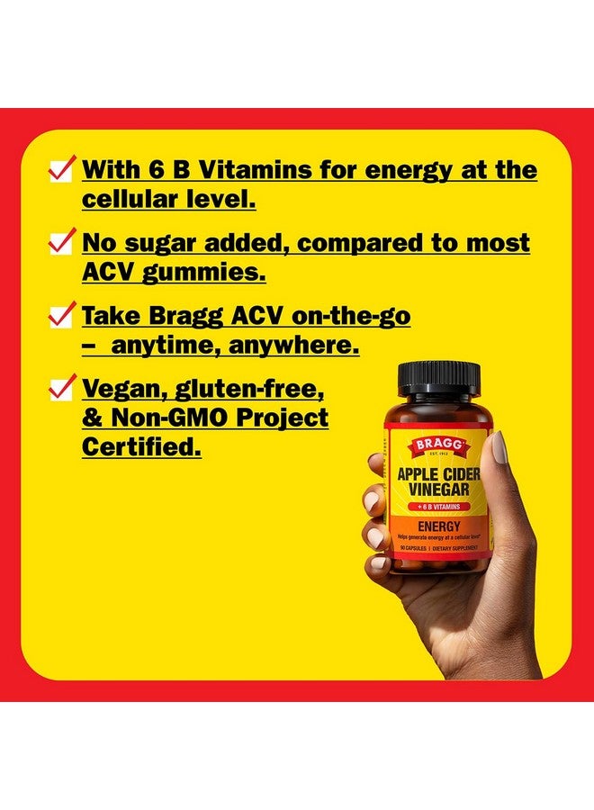 Bragg Energy Apple Cider Vinegar Capsules with B-12 Vitamins - 90 Capsules - Weight Management - Non-GMO, Vegan, Gluten Free, No Sugar - Helps Generate Energy at Cellular Level for Men and Women - Image 3