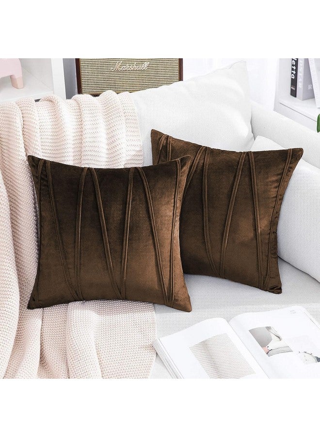 Khooti Velvet Cushion Cover Pack Of 1-22" X 22" / 56 X 56 Cm - Brown - Soft Pillow Covers Cushion Case For Sofa Bedroom Livingroom Chair Car, Cushion Cover With Random Zig Zag Pattern, 200 TC - Image 2