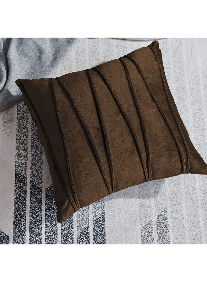 Khooti Velvet Cushion Cover Pack Of 1-22" X 22" / 56 X 56 Cm - Brown - Soft Pillow Covers Cushion Case For Sofa Bedroom Livingroom Chair Car, Cushion Cover With Random Zig Zag Pattern, 200 TC - Image 1