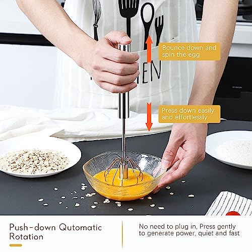 SIYANSHU Kitchen Manual Egg Beater Whisk - Stainless Steel Semi-Automatic Push Whisks Mixer for Kitchen Baking/Lassi/Butter Milk Frother/Cream/Coffee/Cake Mixing/Restaurant (Pack of-1). - Image 3