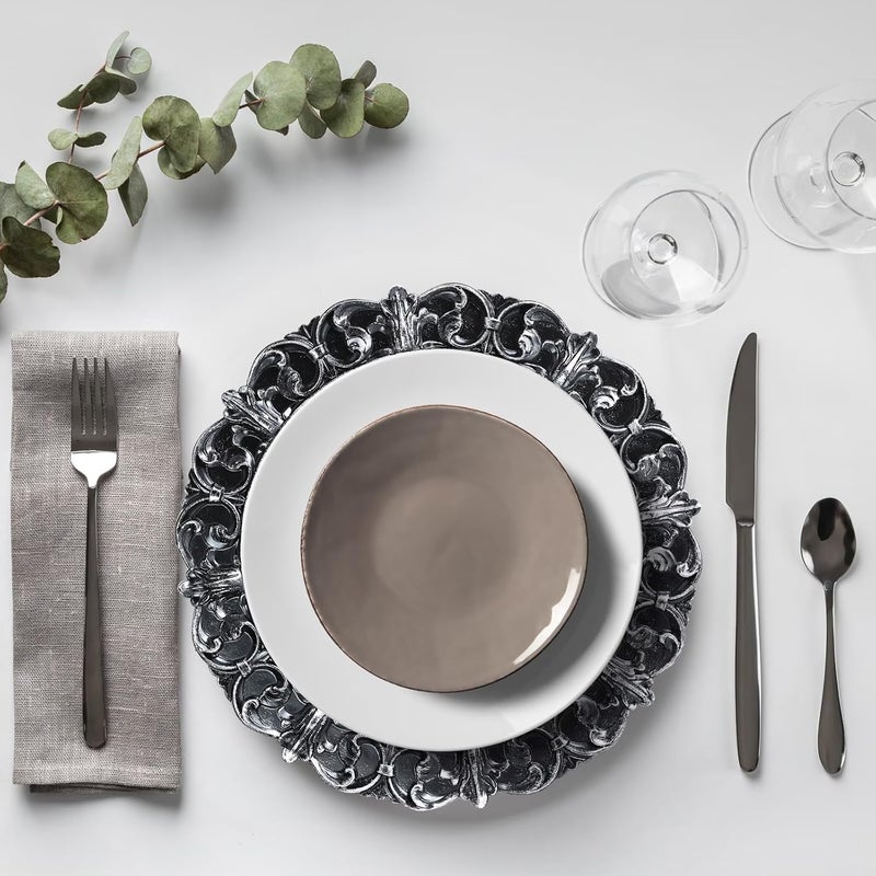 Leemxiiny Black Charger Plates Set of 6 Decorative Table Plastic Chargers for Dinner Plates Party Wedding Thanksgiving Christmas 11B - Image 3