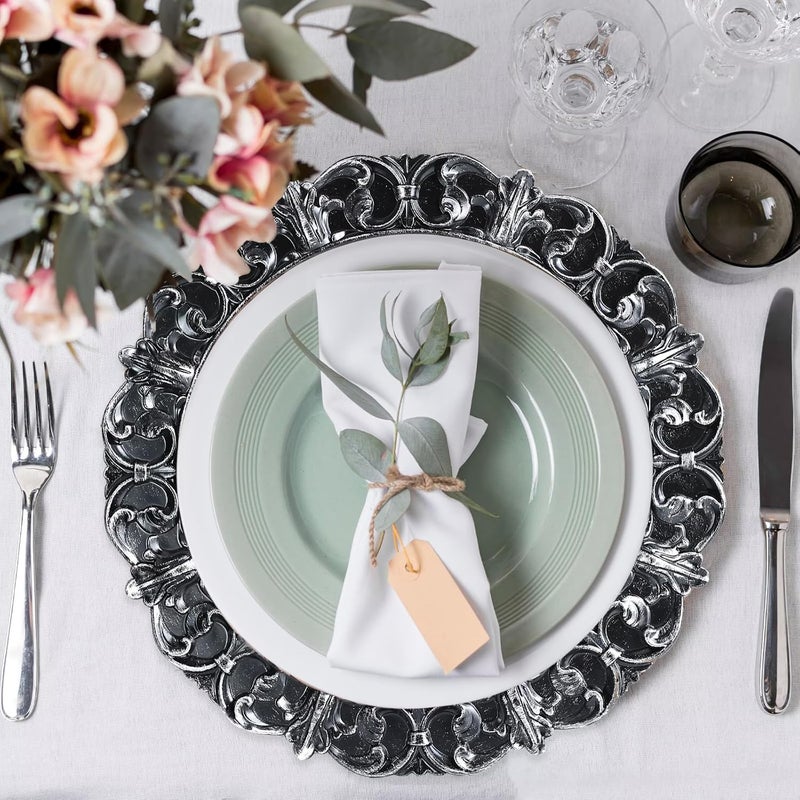 Leemxiiny Black Charger Plates Set of 6 Decorative Table Plastic Chargers for Dinner Plates Party Wedding Thanksgiving Christmas 11B - Image 2