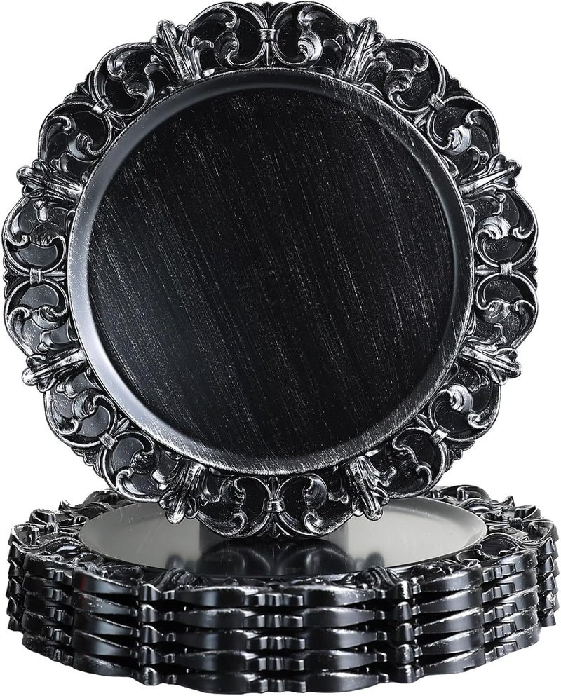 Leemxiiny Black Charger Plates Set of 6 Decorative Table Plastic Chargers for Dinner Plates Party Wedding Thanksgiving Christmas 11B - Image 1