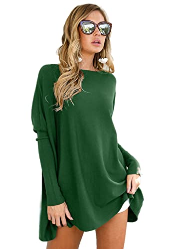 LIYOHON Oversized T Shirts for Women Tunic Tops to Wear with Leggings Long Sleeve Fall Sweaters Dressy Tops Green-XXL - Image 1