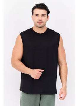 90 Degree By Reflex Men Crew Neck Sleeveless Textured Vest, Black  - Image 1