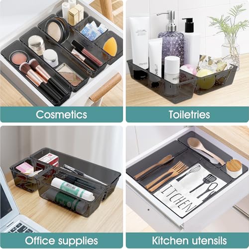 WOWBOX 13 PCS Plastic Drawer Organizer Set, Desk Drawer Divider Organizers and Storage Bins for Makeup, Jewelry, Gadgets for Kitchen, Bedroom, Bathroom, Office, Black - Image 5