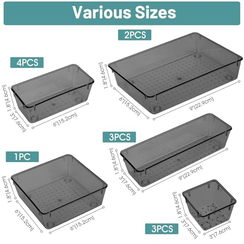 WOWBOX 13 PCS Plastic Drawer Organizer Set, Desk Drawer Divider Organizers and Storage Bins for Makeup, Jewelry, Gadgets for Kitchen, Bedroom, Bathroom, Office, Black - Image 2