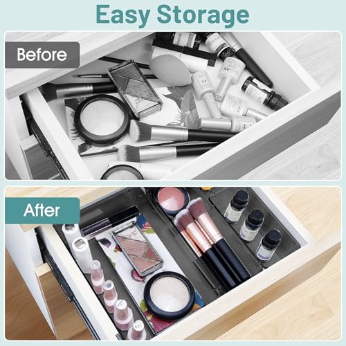WOWBOX 13 PCS Plastic Drawer Organizer Set, Desk Drawer Divider Organizers and Storage Bins for Makeup, Jewelry, Gadgets for Kitchen, Bedroom, Bathroom, Office, Black - Image 4