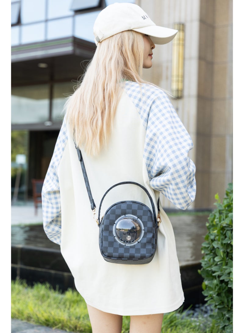 McmhyingPop Hamster Pet Carrier Bag, PU Space Capsule Bubble Window Portable Outgoing Travel Pet Handbags for Small Animal Guinea Pig Bird, Black - Image 4