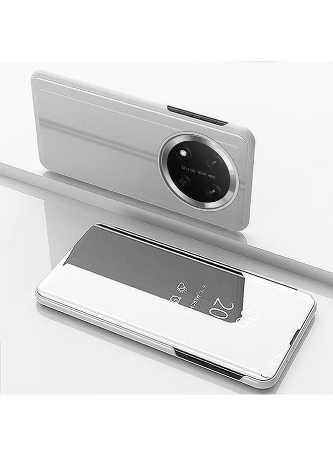 Zaboon For Honor X9c Plated Mirror Horizontal Flip Leather Phone Case with Holder(Silver) 
